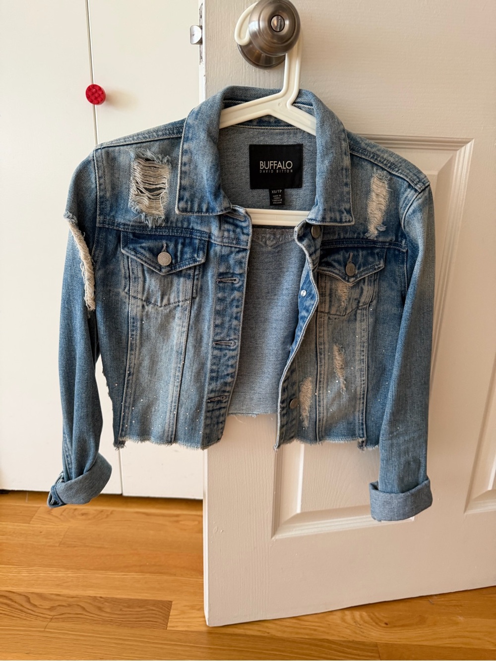Buffalo David Bitton Light Blue Distressed Cropped Denim Jacket